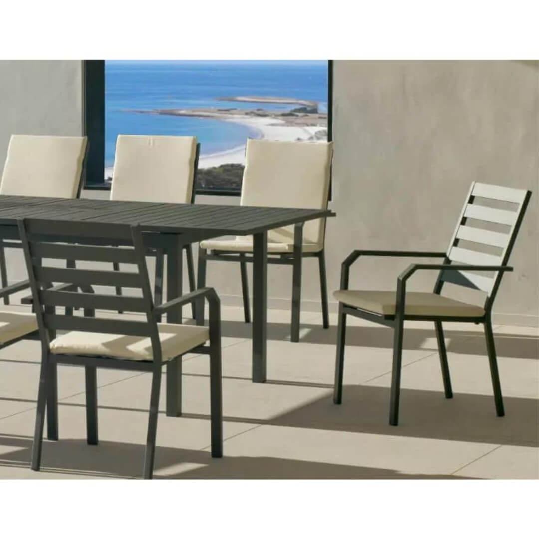 Ensemble table et fauteuils de jardin extensible 8 personnes en aluminium et Dralon - Palma - anthracite - Hevea