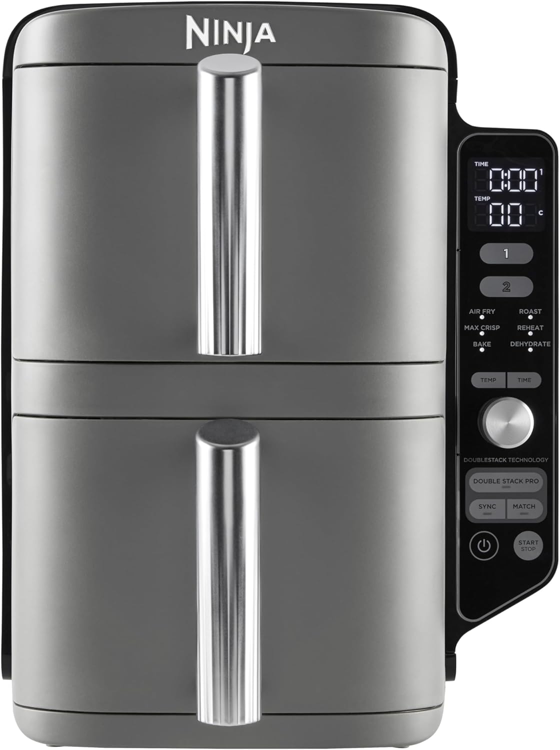 Ninja Double Stack XL Friteuse sans huile, friteuse verticale à 2 tiroirs, 4 niveaux cuisson, 2 tiroirs et 2 grilles, design compact, capacité de 9,5L, 6 fonctions de cuisson, 8 portions